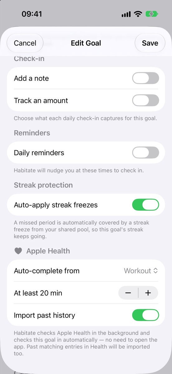 Linking a goal to Apple Health in Habitate
