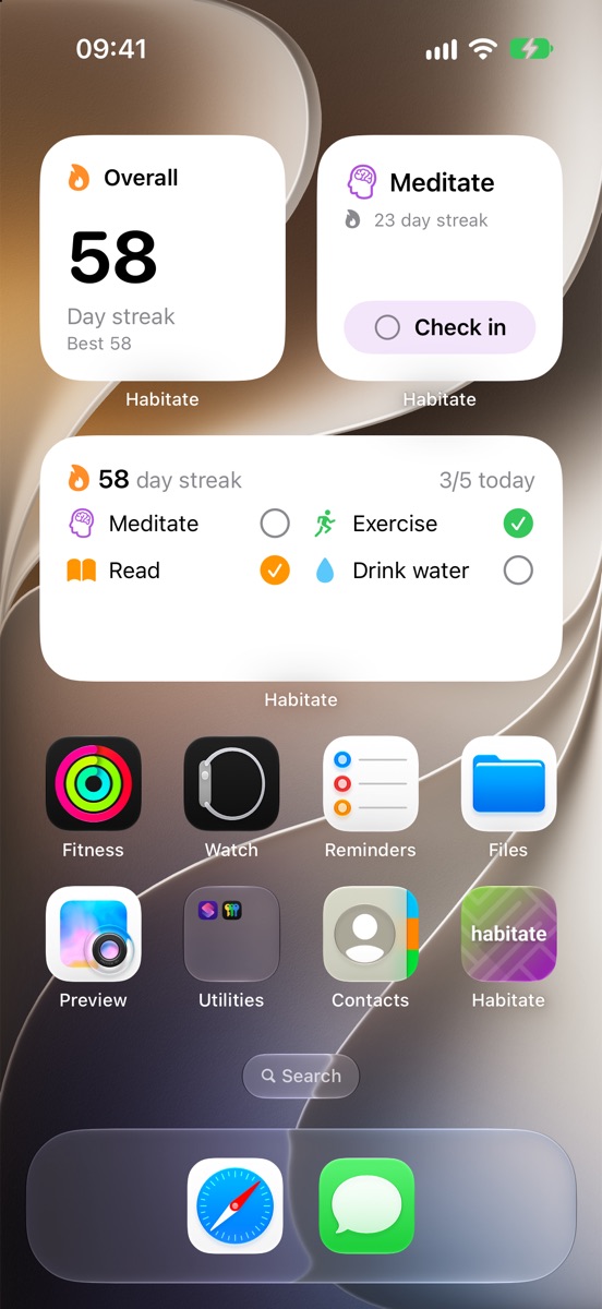 Habitate widgets on the iPhone Home Screen